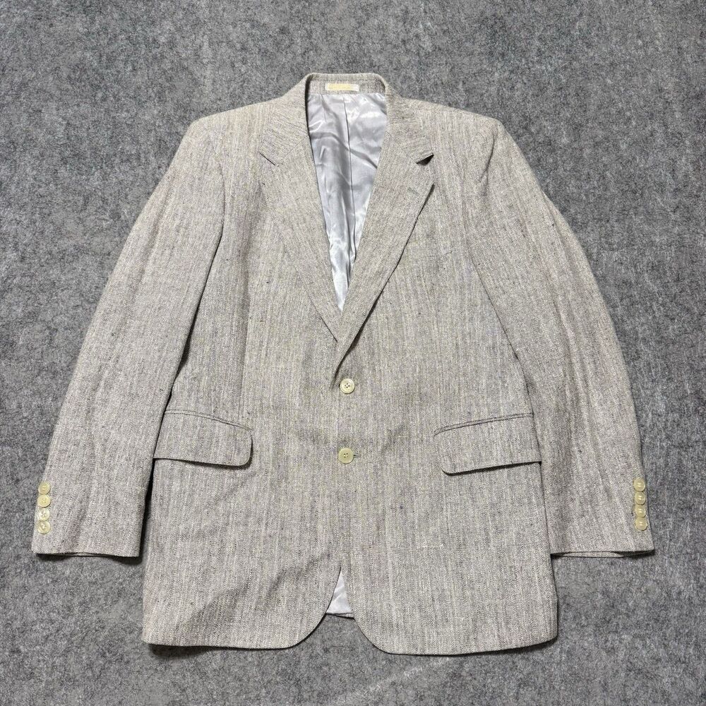Vtg Yorkshire Square Textured Tweed Sport Coat Blazer Jacket Mens 40R Gray